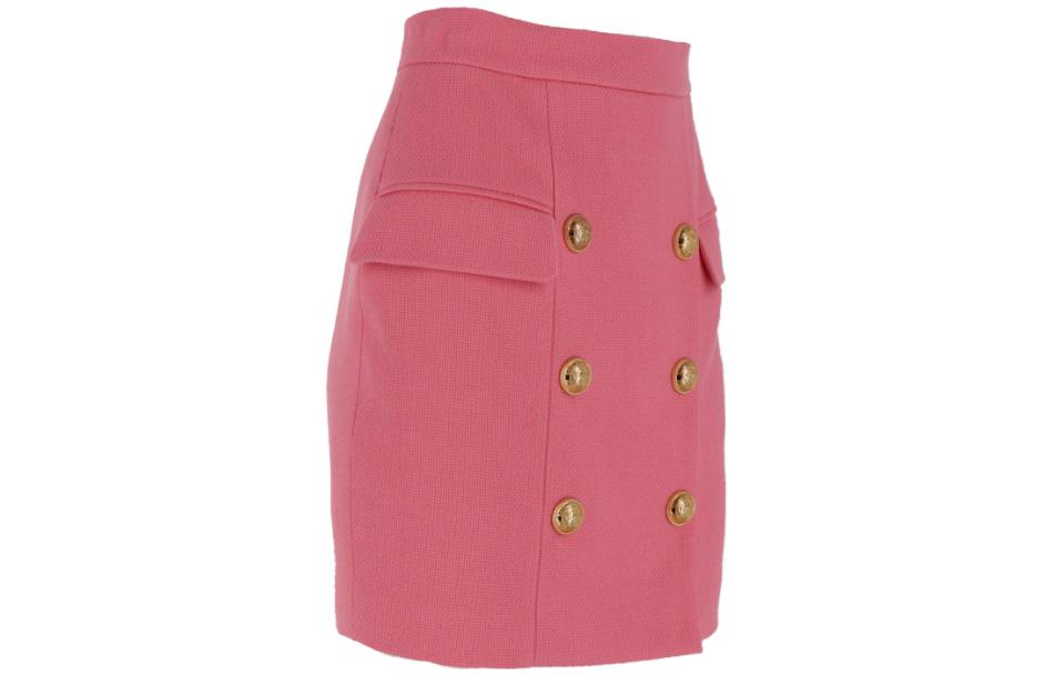 Lookbook (W) BALMAIN 粉色雙排扣拉鍊休閒迷你裙 VF14004-C208-4KH