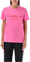 (Women) BALMAIN Pink Letter Print Short Sleeve Crew Neck T-Shirt. BF1EF005-BB02-OIR (Women) BALMAIN Pink Letter Print Short Sleeve Crew Neck T-Shirt. BF1EF005-BB02-OIR