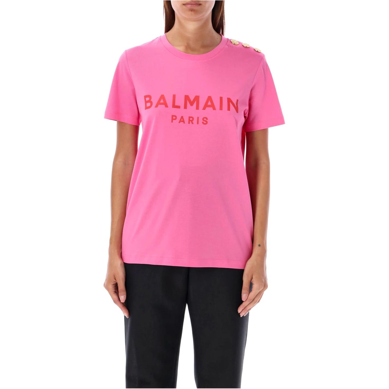 (Women) BALMAIN  Pink Letter Print Short Sleeve Crew Neck T-Shirt. BF1EF005-BB02-OIR 圖 2