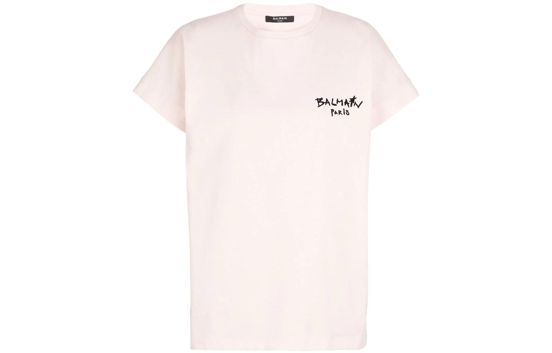 (Women) BALMAIN  Pink Logo Printed Cotton Short Sleeve T-Shirt YF1EF010B-B64