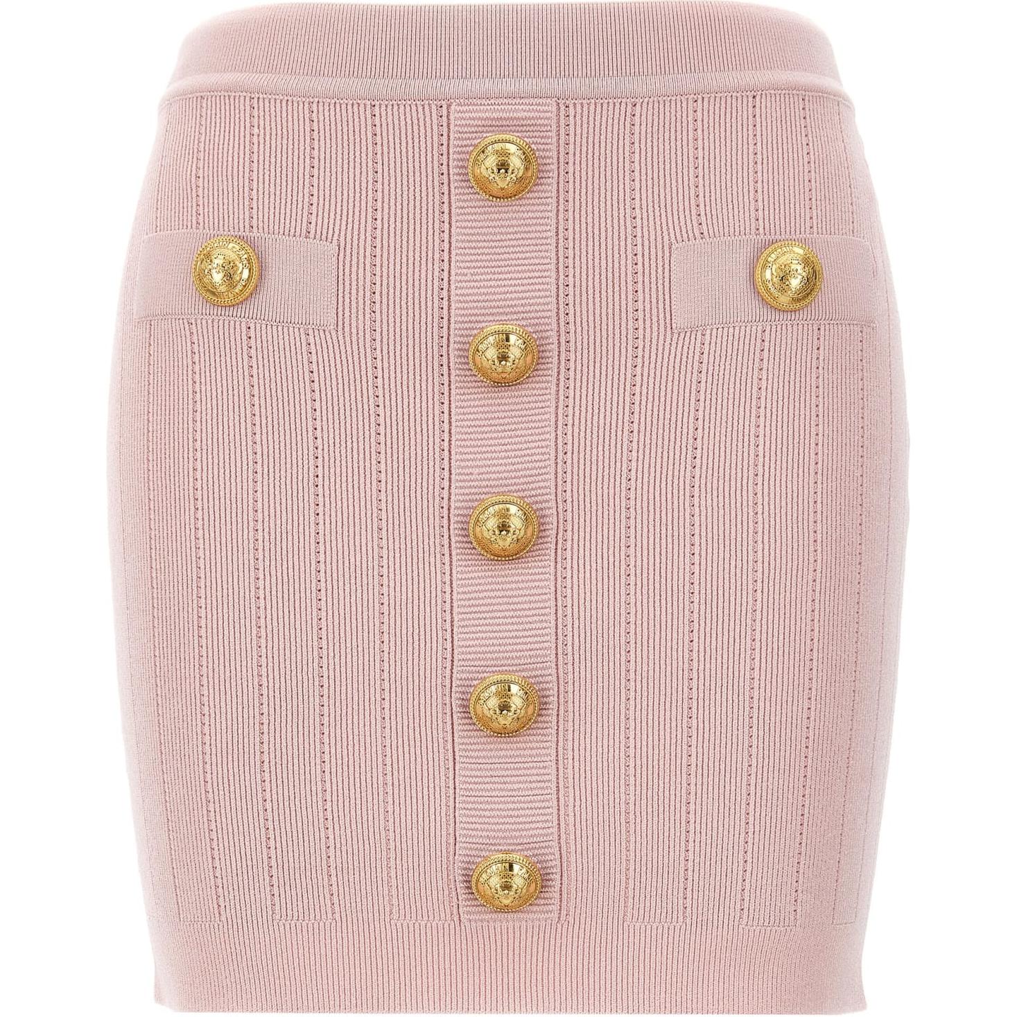 (Women) BALMAIN  Pink Mid-Rise Fitted Zipper Casual Short Skirt. DF1LB290-KB07-4CO