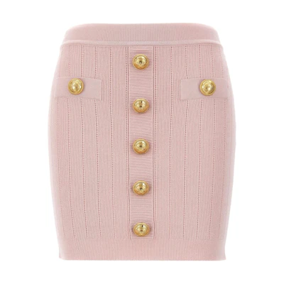 (Women) BALMAIN Pink Mid-Rise Fitted Zipper Casual Short Skirt. DF1LB290-KB07-4CO