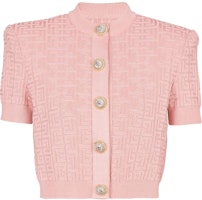 (Women) BALMAIN Pink Monogram Knit Short-Sleeve Button-Up Top FW24. DF1SB215-KG96-OIW (Women) BALMAIN Pink Monogram Knit Short-Sleeve Button-Up Top FW24. DF1SB215-KG96-OIW