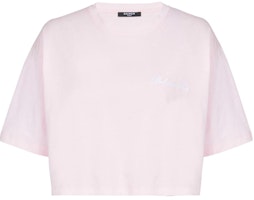 (Women) BALMAIN Pink Short Sleeve Cropped Logo Embroidered T-Shirt. DF1EE020-BC78-OES (Women) BALMAIN Pink Short Sleeve Cropped Logo Embroidered T-Shirt. DF1EE020-BC78-OES