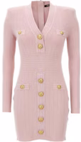 (Women) BALMAIN Pink V-Neck Zipper Slim Fit Long Sleeve Short Dress DF1R8059-KB07-4CO (Women) BALMAIN Pink V-Neck Zipper Slim Fit Long Sleeve Short Dress DF1R8059-KB07-4CO