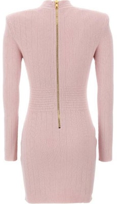 (Women) BALMAIN Pink V-Neck Zipper Slim Fit Long Sleeve Short Dress DF1R8059-KB07-4CO Lookbook (Women) BALMAIN Pink V-Neck Zipper Slim Fit Long Sleeve Short Dress DF1R8059-KB07-4CO