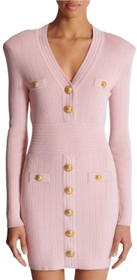 (Women) BALMAIN Pink V-Neck Zipper Slim Fit Long Sleeve Short Dress DF1R8059-KB07-4CO Shop (Women) BALMAIN Pink V-Neck Zipper Slim Fit Long Sleeve Short Dress DF1R8059-KB07-4CO