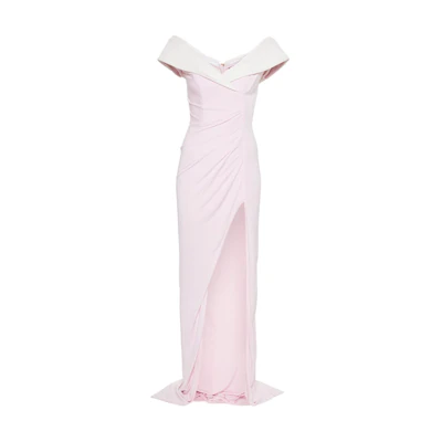 (Women) BALMAIN Pink White Sleeveless Dress with Split and Draped Details DF1RQ095JE50-OGW
