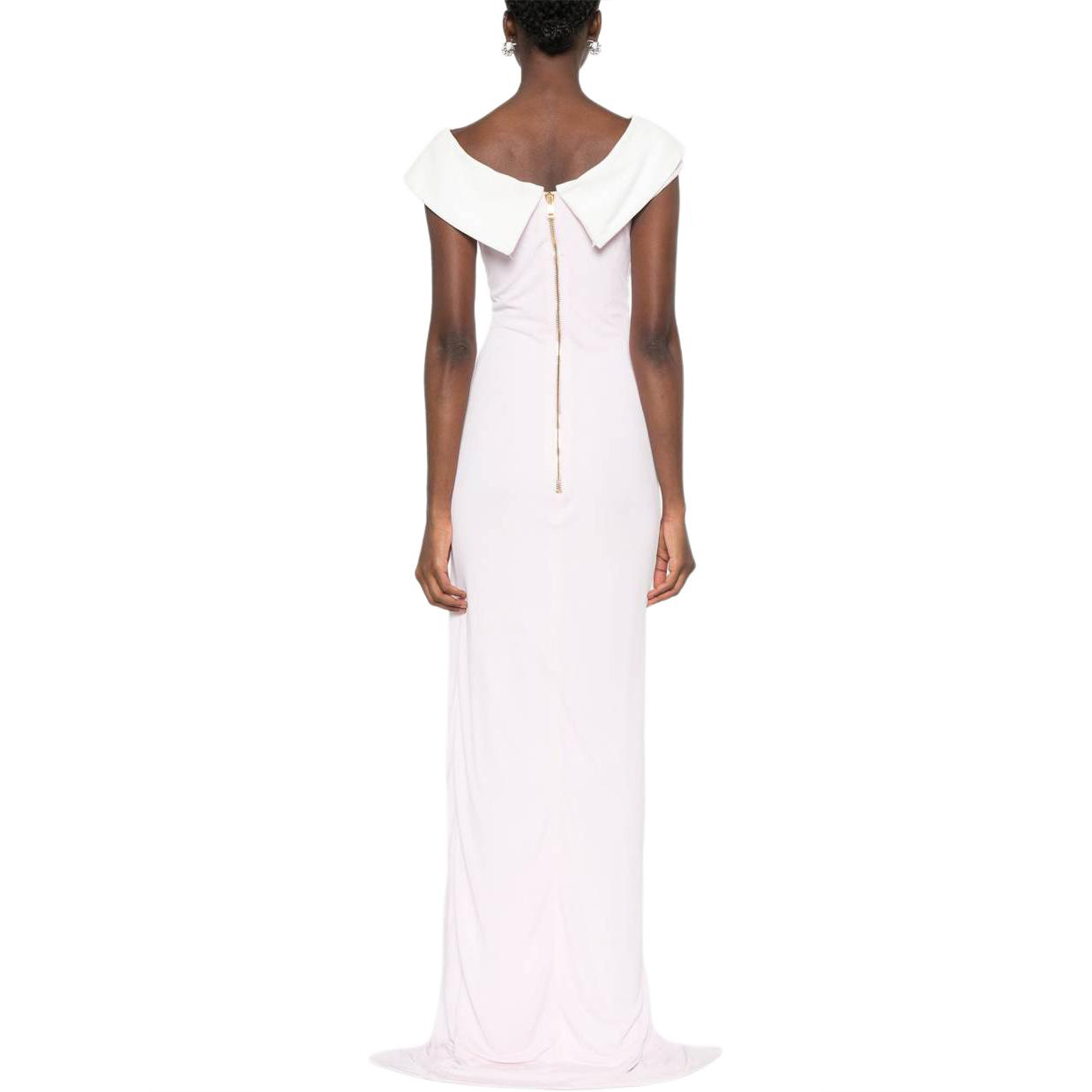 Shop (Women) BALMAIN  Pink White Sleeveless Dress with Split and Draped Details DF1RQ095JE50-OGW