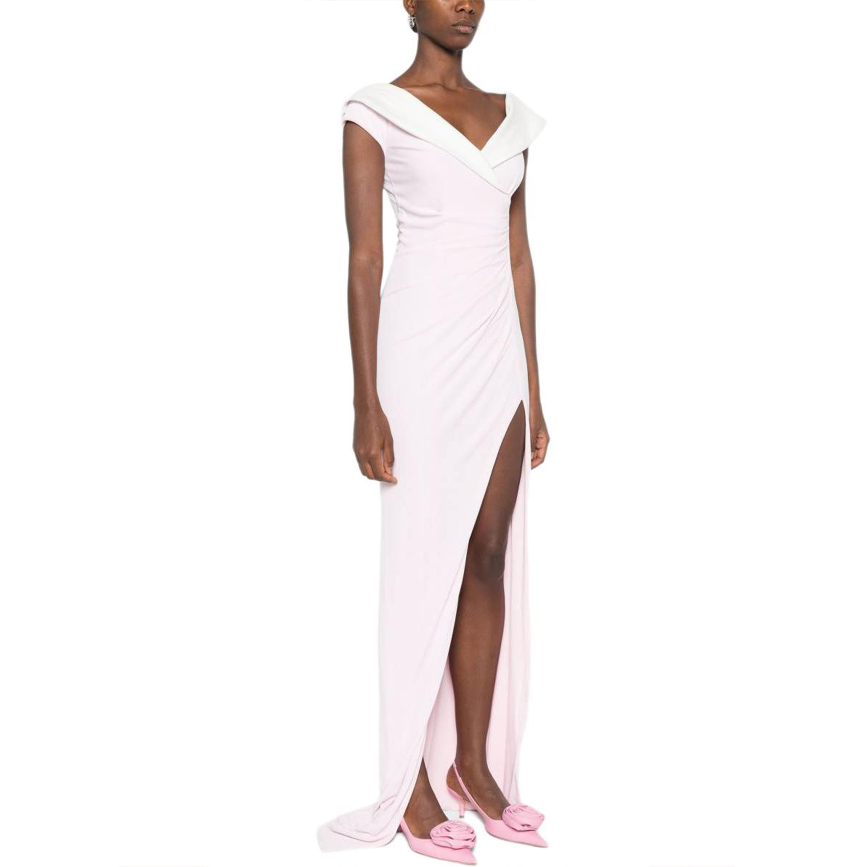 Details for (Women) BALMAIN  Pink White Sleeveless Dress with Split and Draped Details DF1RQ095JE50-OGW