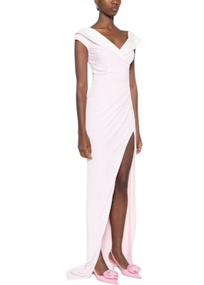 (Women) BALMAIN Pink White Sleeveless Dress with Split and Draped Details DF1RQ095JE50-OGW Details for (Women) BALMAIN Pink White Sleeveless Dress with Split and Draped Details DF1RQ095JE50-OGW