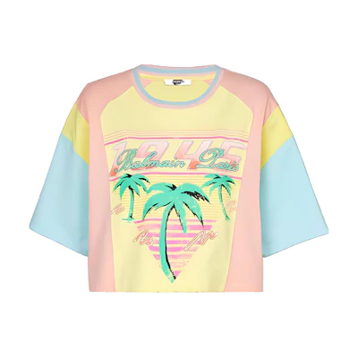 (Women) BALMAIN Printed Crewneck Slim Fit Short Sleeve T-Shirt Multicolor DF1EE081-GD72-IFT