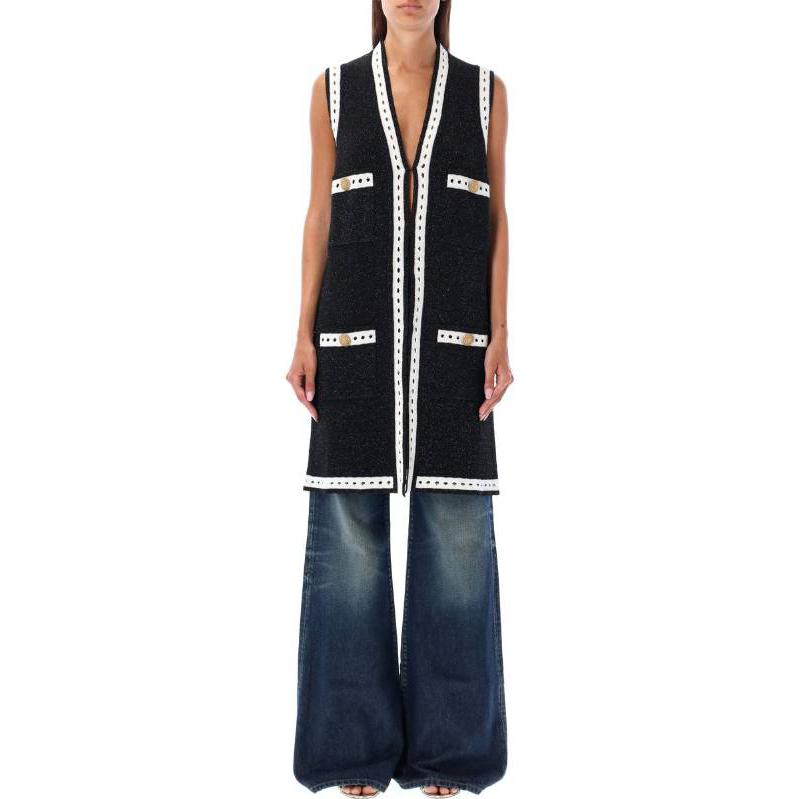 Lookbook (W) 巴尔曼无袖针织连衣裙黑色圆点假口袋设计。 BF1KN045-KE74-EHQ