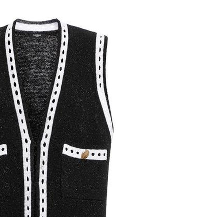 Details for (W) 巴尔曼无袖针织连衣裙黑色圆点假口袋设计。 BF1KN045-KE74-EHQ