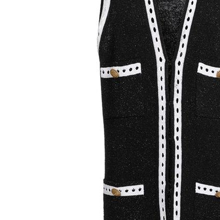 Sizing (W) 巴尔曼无袖针织连衣裙黑色圆点假口袋设计。 BF1KN045-KE74-EHQ