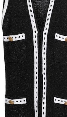 (W) 巴尔曼无袖针织连衣裙黑色圆点假口袋设计。 BF1KN045-KE74-EHQ Sizing (W) 巴尔曼无袖针织连衣裙黑色圆点假口袋设计。 BF1KN045-KE74-EHQ