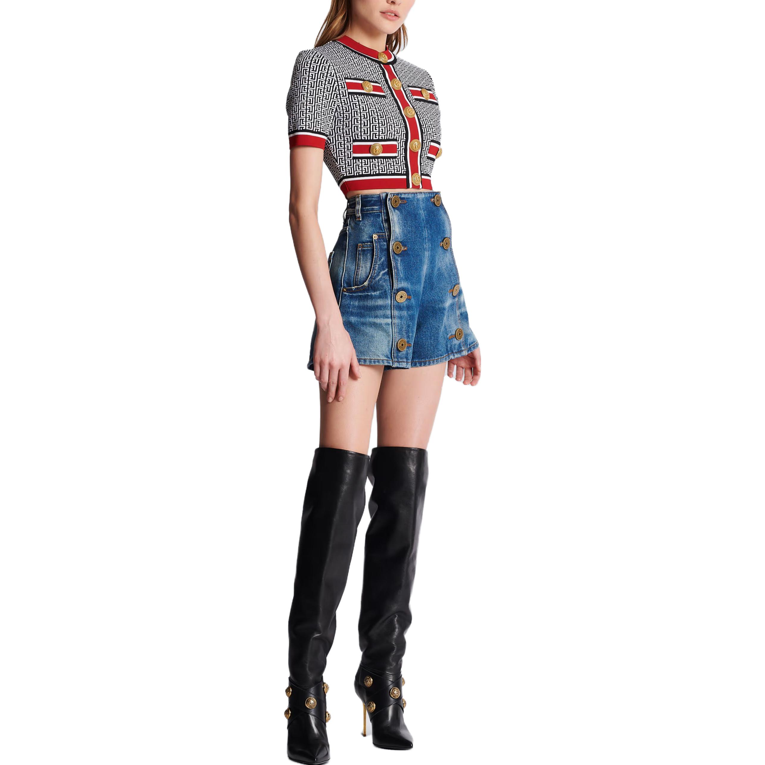 (Women) BALMAIN  Slim-Fit Jacquard Crewneck T-Shirt - Floral Pattern BF1AI115KE89EJC 圖 5