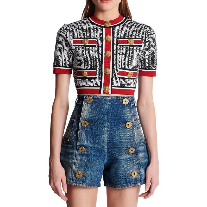 (Women) BALMAIN  Slim-Fit Jacquard Crewneck T-Shirt - Floral Pattern BF1AI115KE89EJC 圖 7