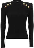 (Women) Balmain Slim Fit Knitted Pullover with Logo Button - Black. DF1KD001-KB07-0PA (Women) Balmain Slim Fit Knitted Pullover with Logo Button - Black. DF1KD001-KB07-0PA