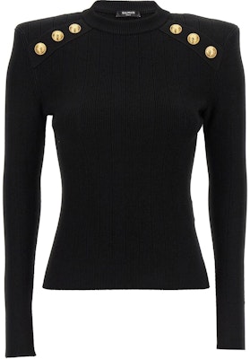 (Women) Balmain Slim Fit Knitted Pullover with Logo Button - Black. DF1KD001-KB07-0PA Buy (Women) Balmain Slim Fit Knitted Pullover with Logo Button - Black. DF1KD001-KB07-0PA