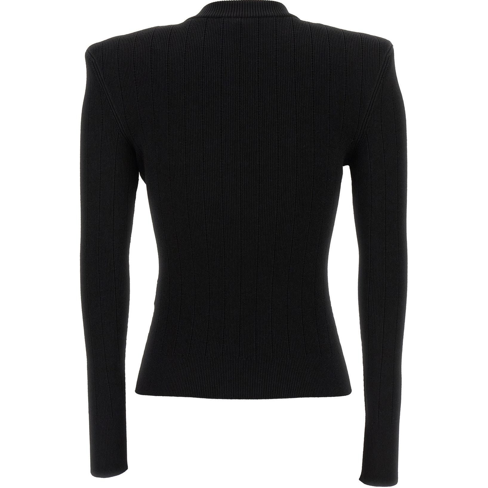 Lookbook (W) Balmain Slim Fit Pullover Rajut dengan Kancing Logo - Hitam. DF1KD001-KB07-0PA