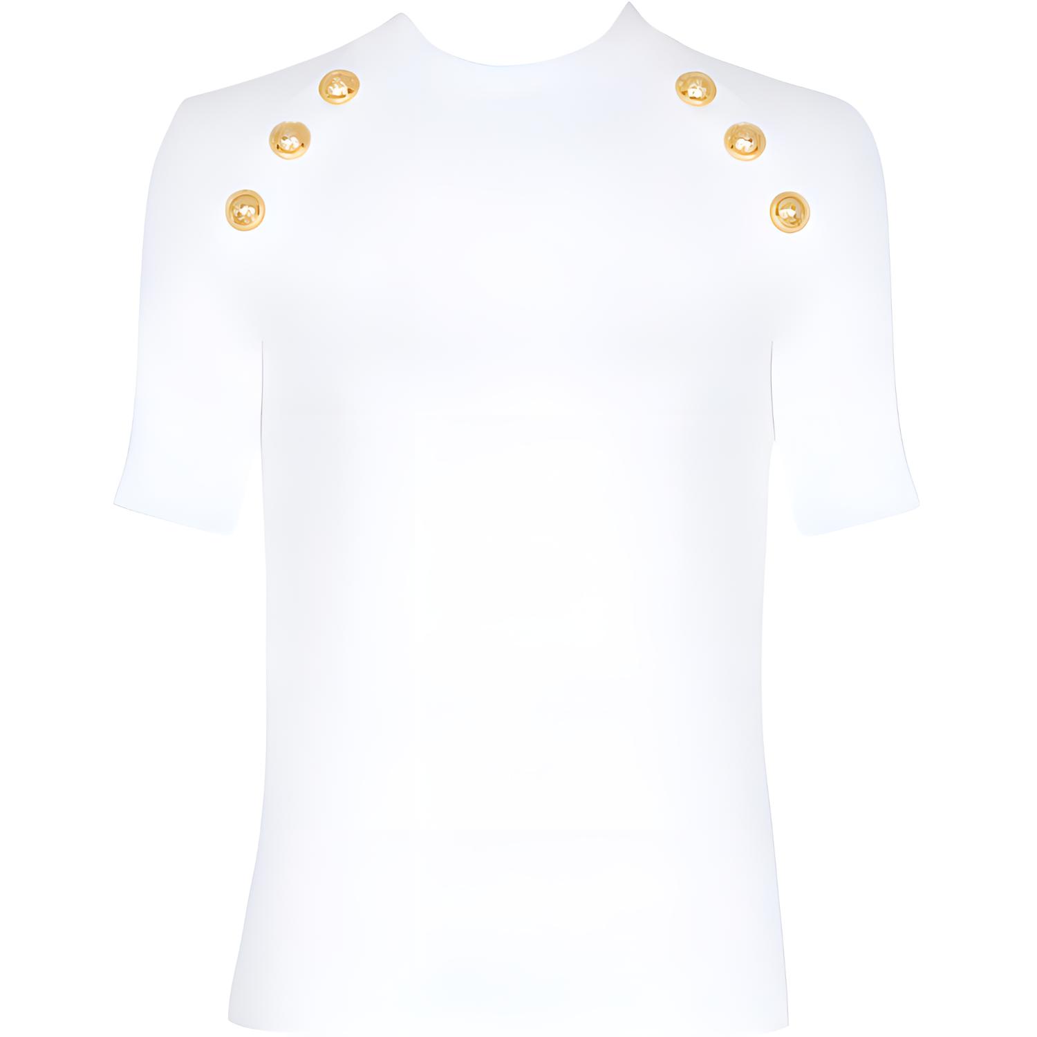 (Women) BALMAIN  Slim Fit Knitted Short Sleeve T-Shirt with Button Detail. CF0EF090-JH30-0FA