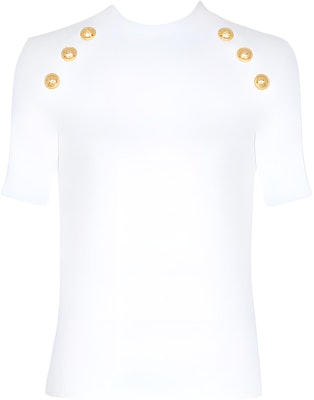 (W) 巴尔曼修身短袖针织T恤带纽扣装饰 CF0EF090-JH30-0FA Buy (W) 巴尔曼修身短袖针织T恤带纽扣装饰 CF0EF090-JH30-0FA