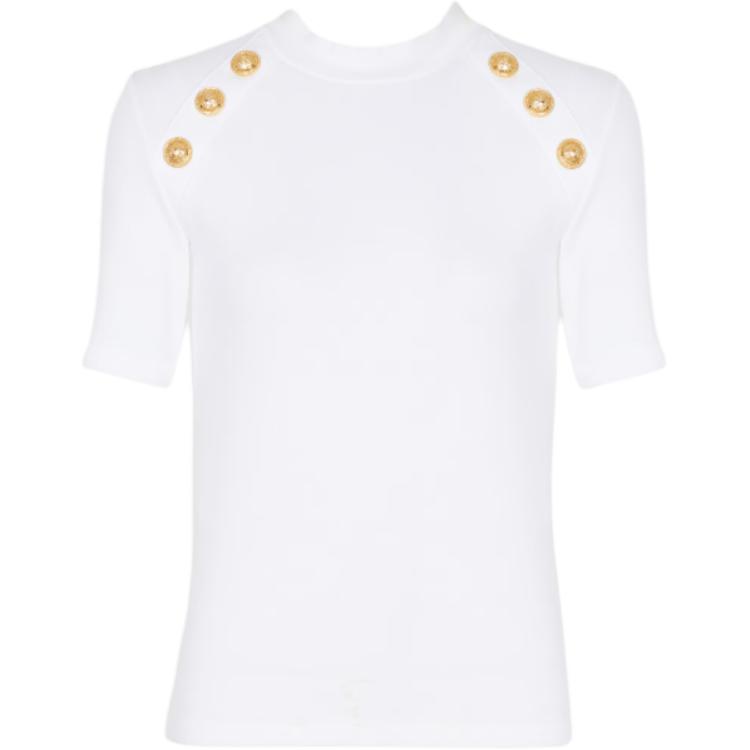 Order (W) 巴尔曼修身短袖针织T恤带纽扣装饰 CF0EF090-JH30-0FA