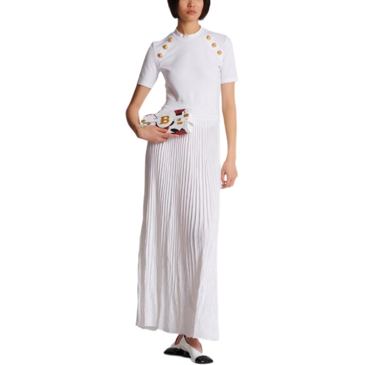 Lookbook (W) 巴尔曼修身短袖针织T恤带纽扣装饰 CF0EF090-JH30-0FA