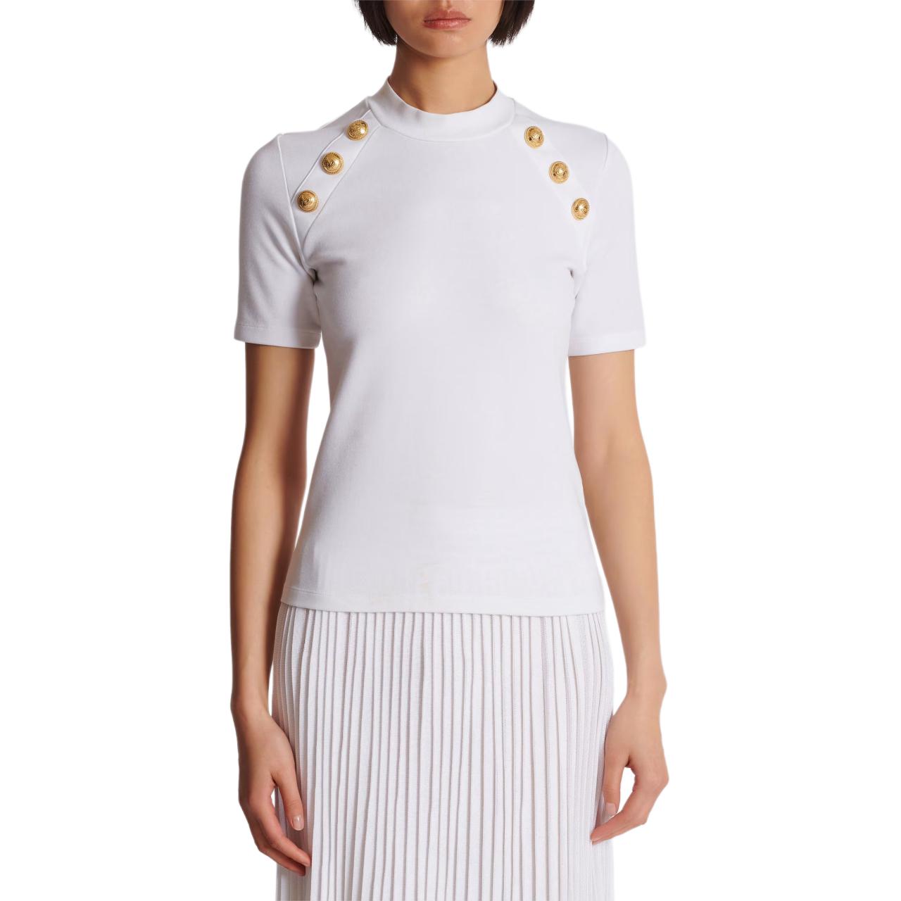 Details for (W) 巴尔曼修身短袖针织T恤带纽扣装饰 CF0EF090-JH30-0FA