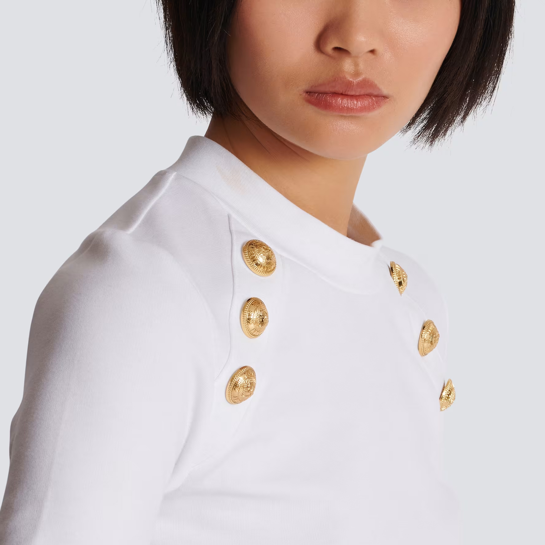 Cheap (W) 巴尔曼修身短袖针织T恤带纽扣装饰 CF0EF090-JH30-0FA