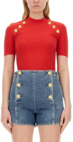 (Women) BALMAIN Slim Fit Red Crewneck Raglan Short Sleeve T-Shirt CF0EF090JH30-3CF (Women) BALMAIN Slim Fit Red Crewneck Raglan Short Sleeve T-Shirt CF0EF090JH30-3CF