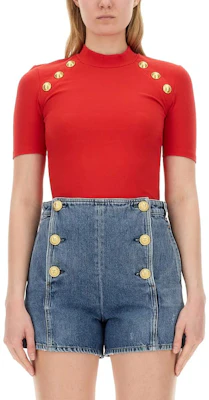 (W) BALMAIN Camiseta Roja Ajustada Cuello Redondo Manga Corta Raglán CF0EF090JH30-3CF Buy (W) BALMAIN Camiseta Roja Ajustada Cuello Redondo Manga Corta Raglán CF0EF090JH30-3CF