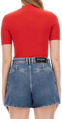 (W) BALMAIN Camiseta Roja Ajustada Cuello Redondo Manga Corta Raglán CF0EF090JH30-3CF Lookbook (W) BALMAIN Camiseta Roja Ajustada Cuello Redondo Manga Corta Raglán CF0EF090JH30-3CF