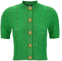 (Women) Balmain Slim Fit Short-Sleeve Knit Sweater Green BF1KL019-KE68-7FF (Women) Balmain Slim Fit Short-Sleeve Knit Sweater Green BF1KL019-KE68-7FF