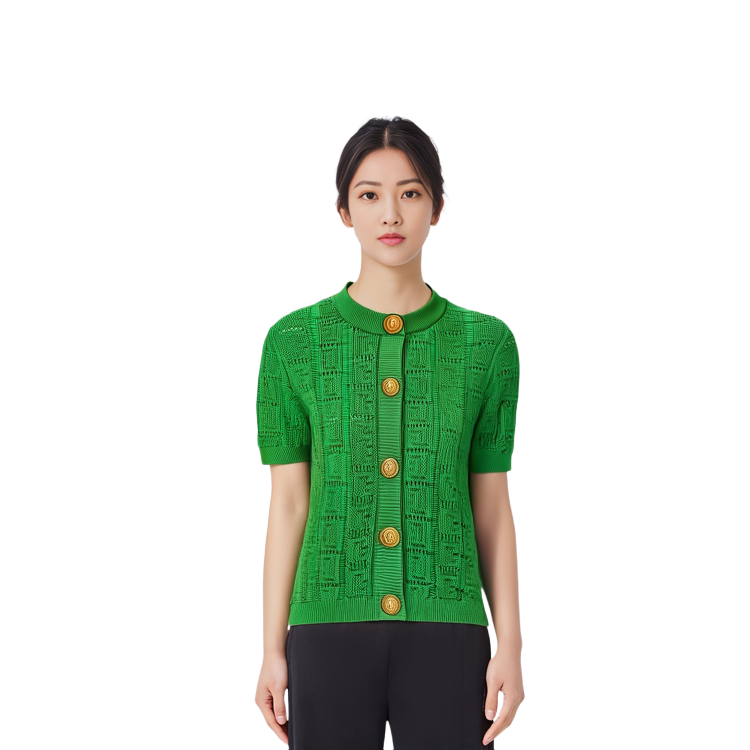 Shop (W) Balmain 細身合身短袖針織毛衣 綠色 BF1KL019-KE68-7FF