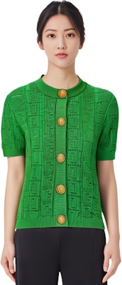 (W) Balmain 細身合身短袖針織毛衣 綠色 BF1KL019-KE68-7FF Shop (W) Balmain 細身合身短袖針織毛衣 綠色 BF1KL019-KE68-7FF