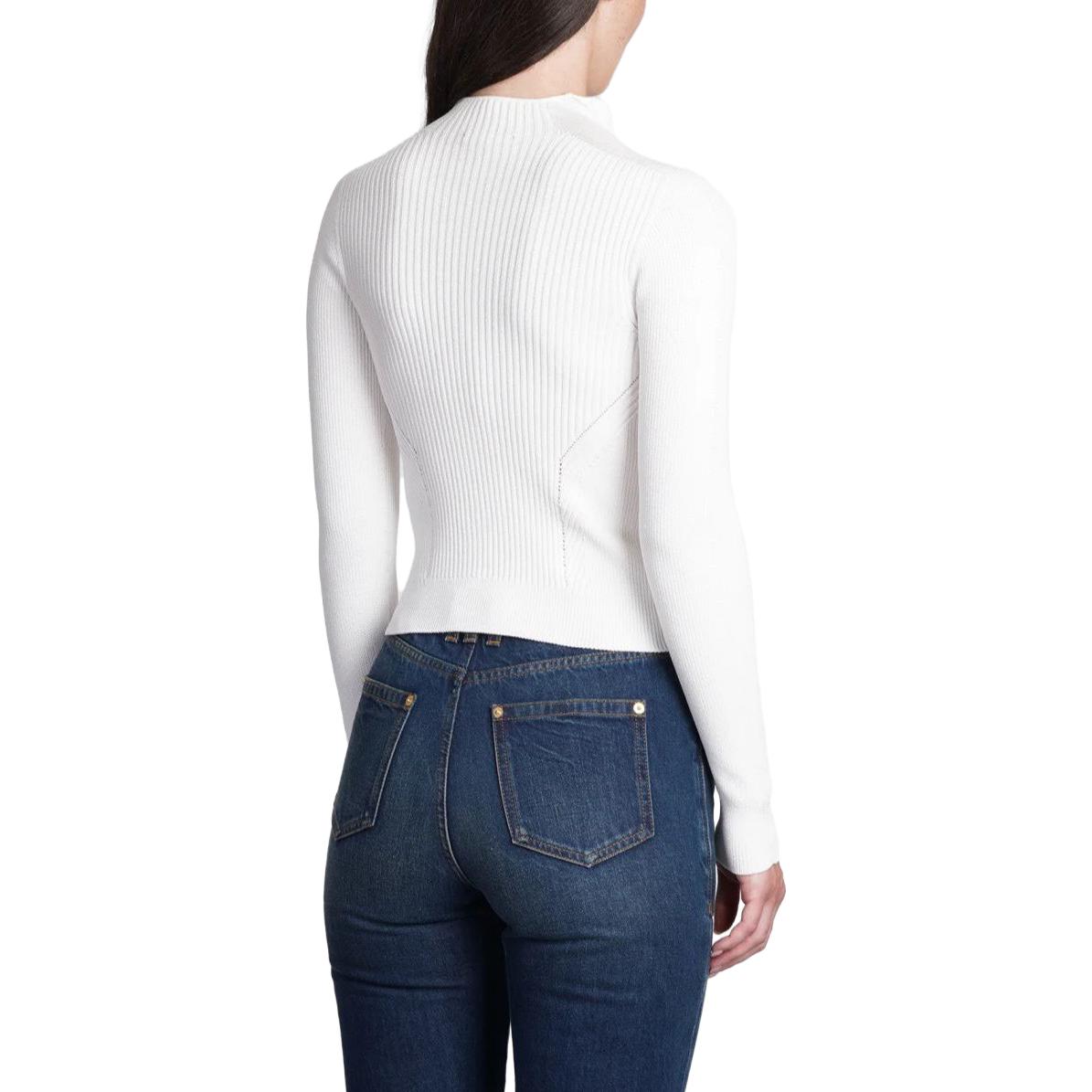 Shop (W) BALMAIN 修身款純色V領長袖毛衣 - 白色 BF0KL120KF240FA