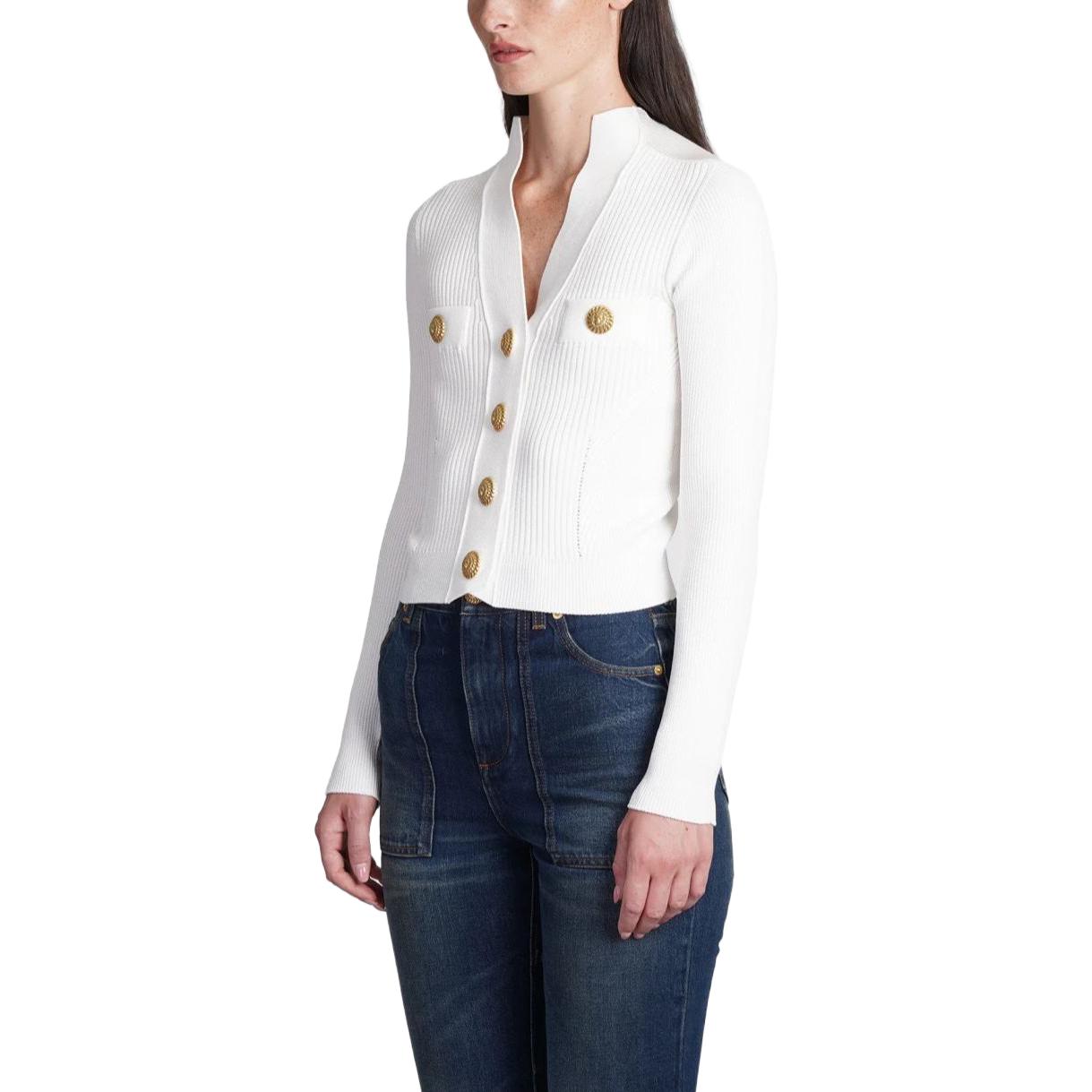 Purchase (W) BALMAIN 修身款純色V領長袖毛衣 - 白色 BF0KL120KF240FA