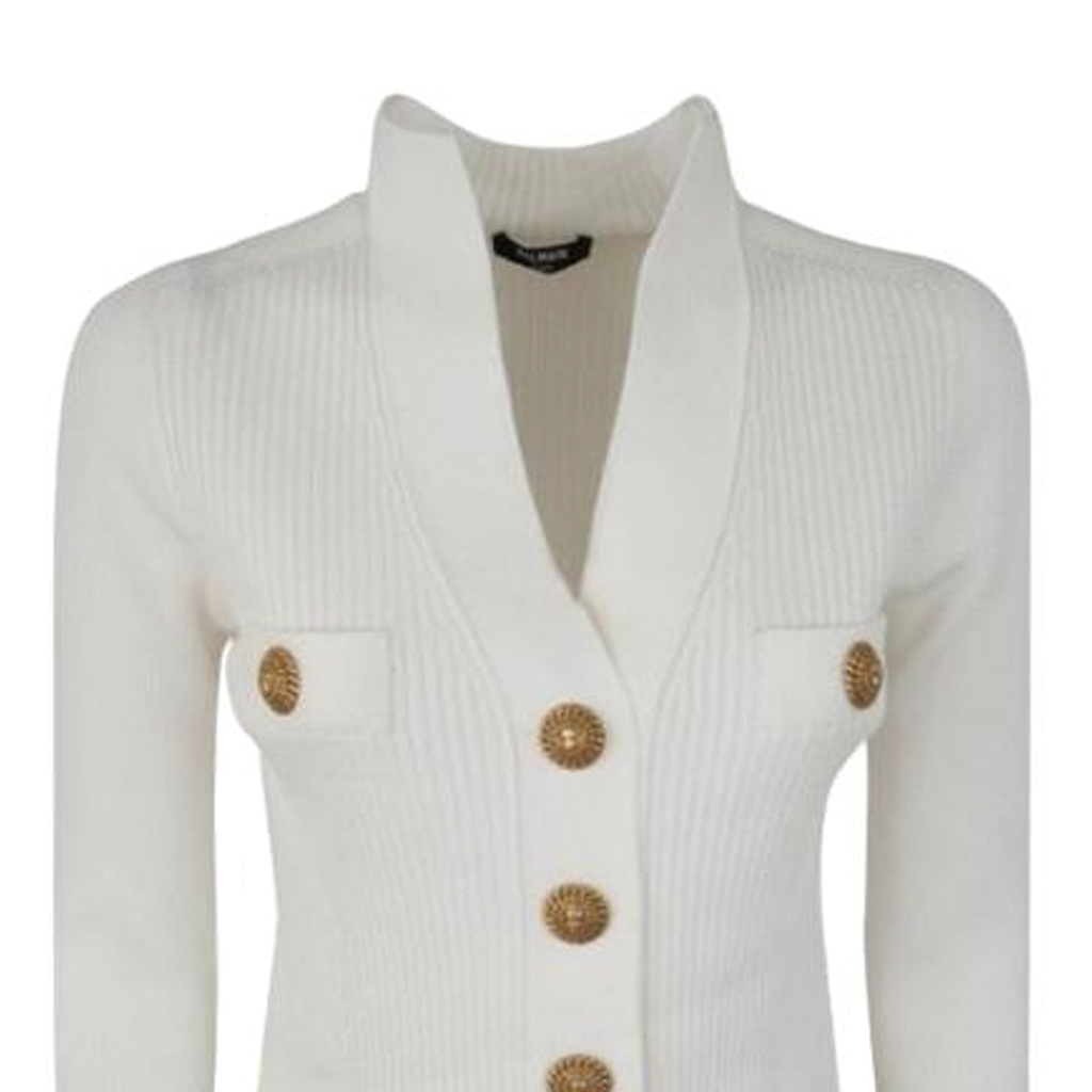 Details for (W) BALMAIN 修身款純色V領長袖毛衣 - 白色 BF0KL120KF240FA