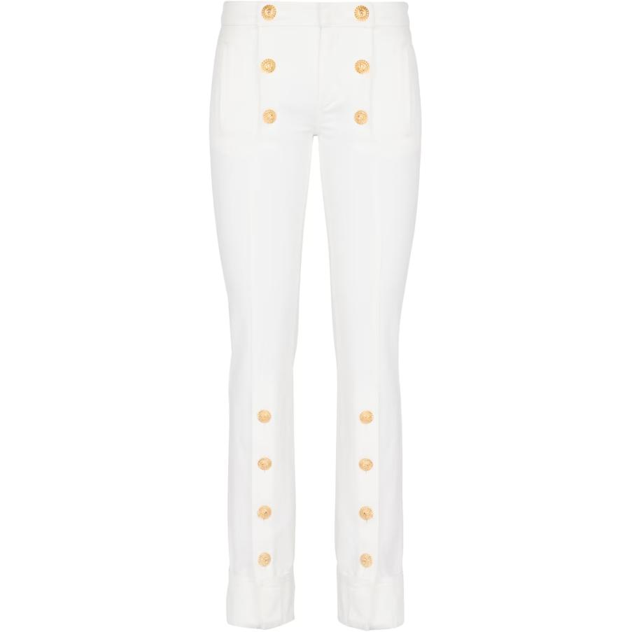 (Women) BALMAIN  Slim Fit White Zippered Jeans. CF2MJ140-DB69-0FA