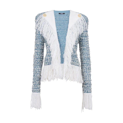 (Women) BALMAIN Solid Color Long Sleeve Jacket Blue CF1SK056KF88-SLJ