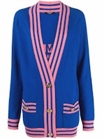 (Women) BALMAIN SS22 Jacquard Logo Cardigan Wool Sweater - Blue. XF1KO000KB01-SDU (Women) BALMAIN SS22 Jacquard Logo Cardigan Wool Sweater - Blue. XF1KO000KB01-SDU