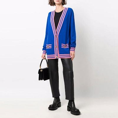 (W) 巴尔曼 SS22 提花logo羊毛开衫毛衣 - 蓝色 XF1KO000KB01-SDU Lookbook (W) 巴尔曼 SS22 提花logo羊毛开衫毛衣 - 蓝色 XF1KO000KB01-SDU