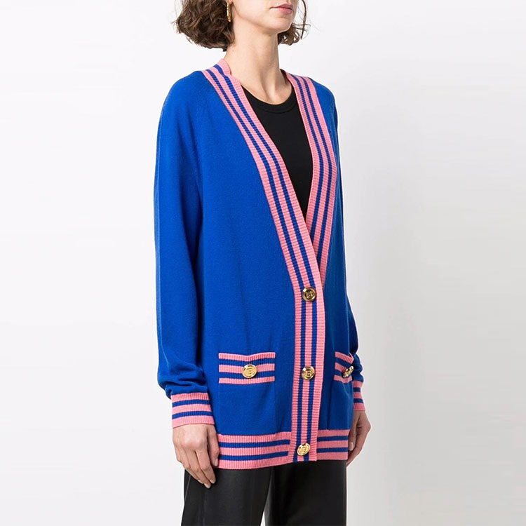 Shop (W) 巴尔曼 SS22 提花logo羊毛开衫毛衣 - 蓝色 XF1KO000KB01-SDU