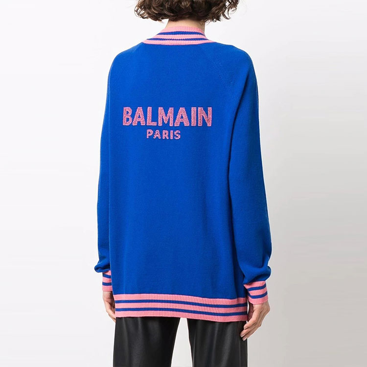 Purchase (W) 巴尔曼 SS22 提花logo羊毛开衫毛衣 - 蓝色 XF1KO000KB01-SDU