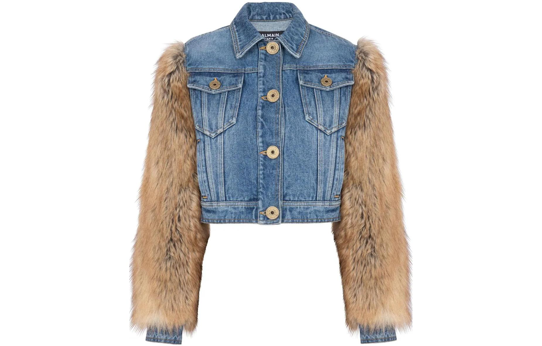 (Women) BALMAIN  SS23 Blue Patchwork Short Single-Breasted Jacket. BF1TC095-DD64-SIH