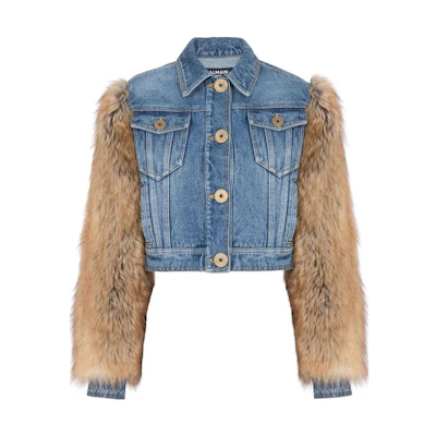 (Women) BALMAIN SS23 Blue Patchwork Short Single-Breasted Jacket. BF1TC095-DD64-SIH