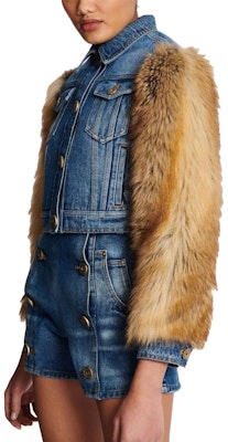 (W) 巴尔曼 SS23 蓝色拼接单排扣短夹克. BF1TC095-DD64-SIH Sizing (W) 巴尔曼 SS23 蓝色拼接单排扣短夹克. BF1TC095-DD64-SIH