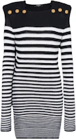Order (Women) BALMAIN Striped Button Shoulder Long Sleeve Midi Dress Black/White AF1R8093-KD65-EAB